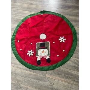 Vintage Felt Tree Skirt Holiday Christmas Snowman Snowflake Round 46”